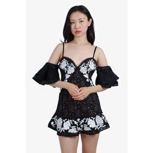 For Love & Lemons Black/White Lace Cold-Shoulder Top Size S
